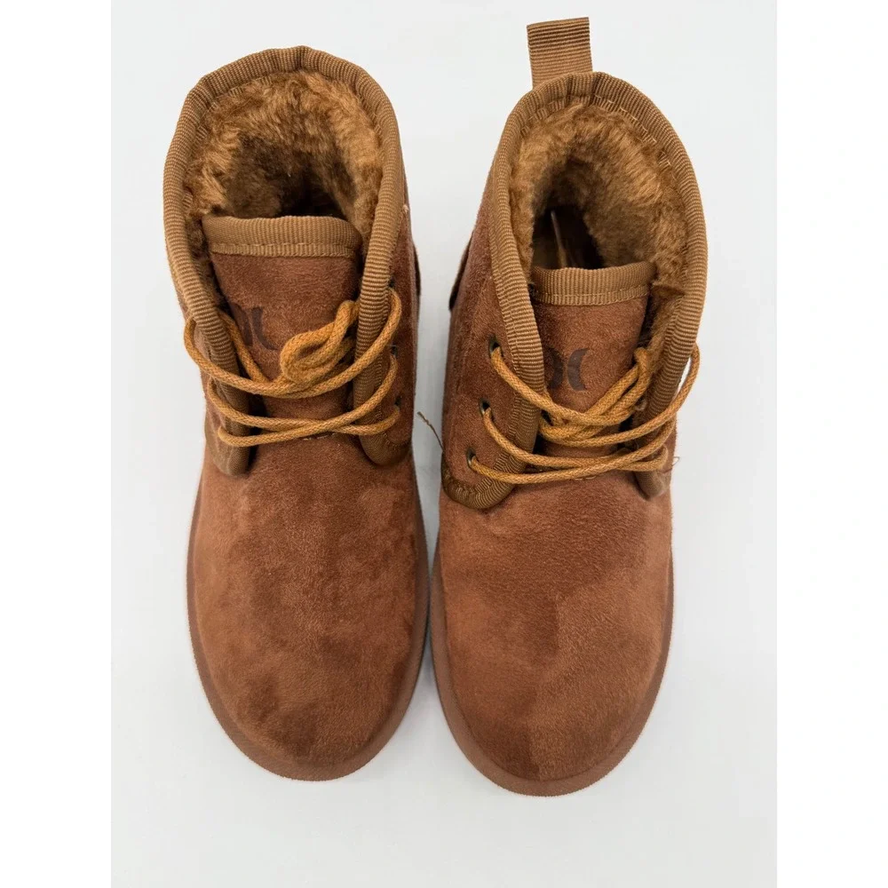 Hurley Chukka Boots Boys Size 3 Brown Excellent Faux Fur Lined Lace Up